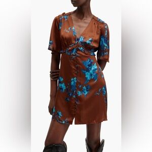 AllSaints Tian Iona Short Sleeve Empire Waist Satin Dress